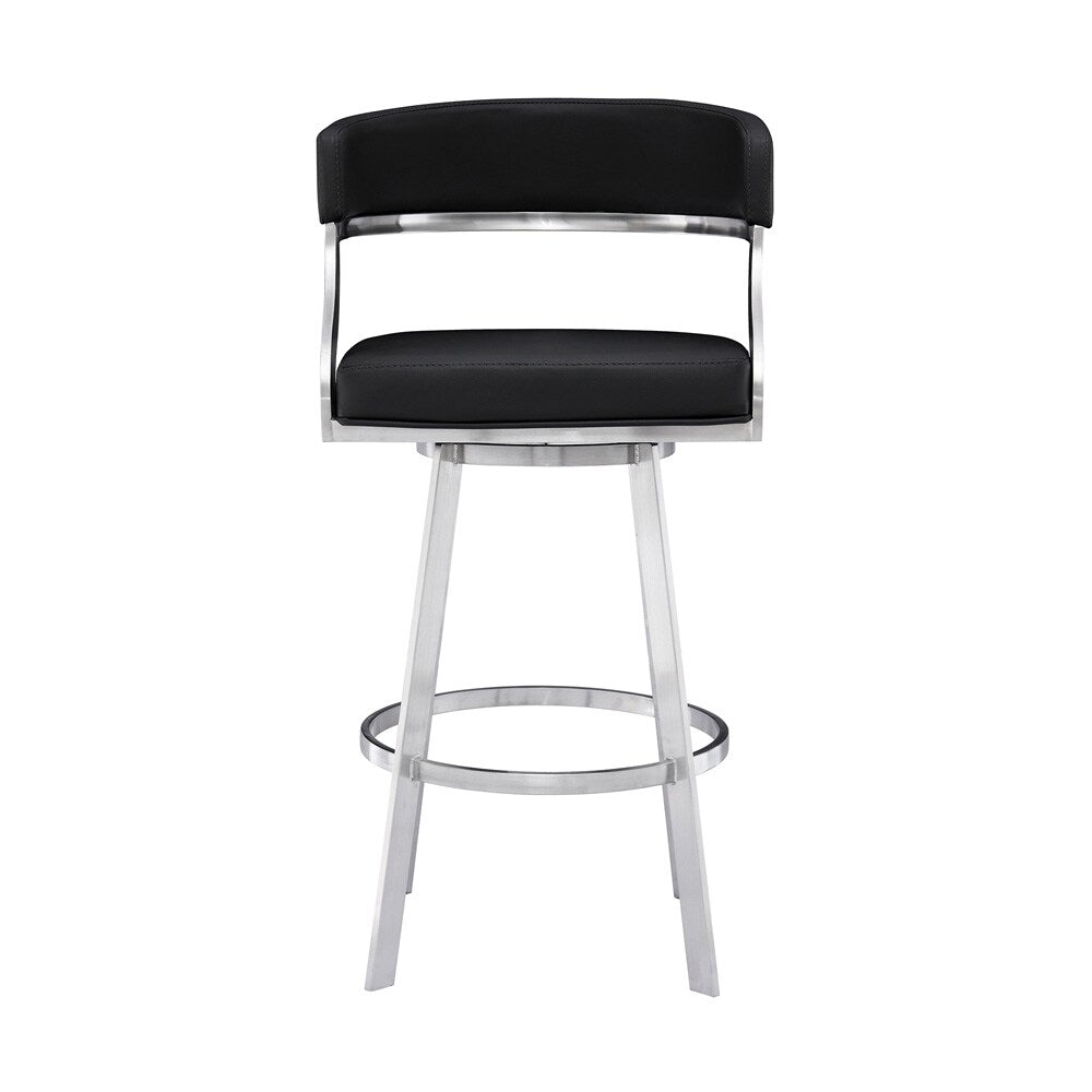 Armen Living - Saturn 26in Counter Height Swivel Black Faux Leather and Brushed Stainless Steel Bar Stool - LCSNBABSBL26 veiw 2