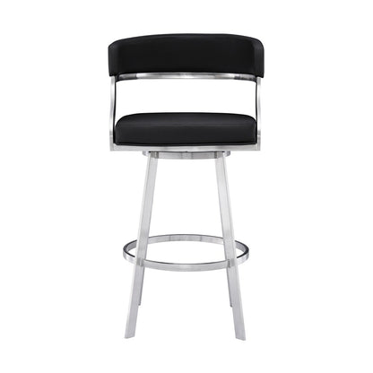 Armen Living - Saturn 26in Counter Height Swivel Black Faux Leather and Brushed Stainless Steel Bar Stool - LCSNBABSBL26 veiw 2