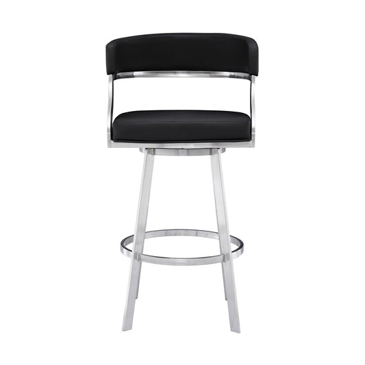 Armen Living - Saturn 26in Counter Height Swivel Black Faux Leather and Brushed Stainless Steel Bar Stool - LCSNBABSBL26 veiw 2