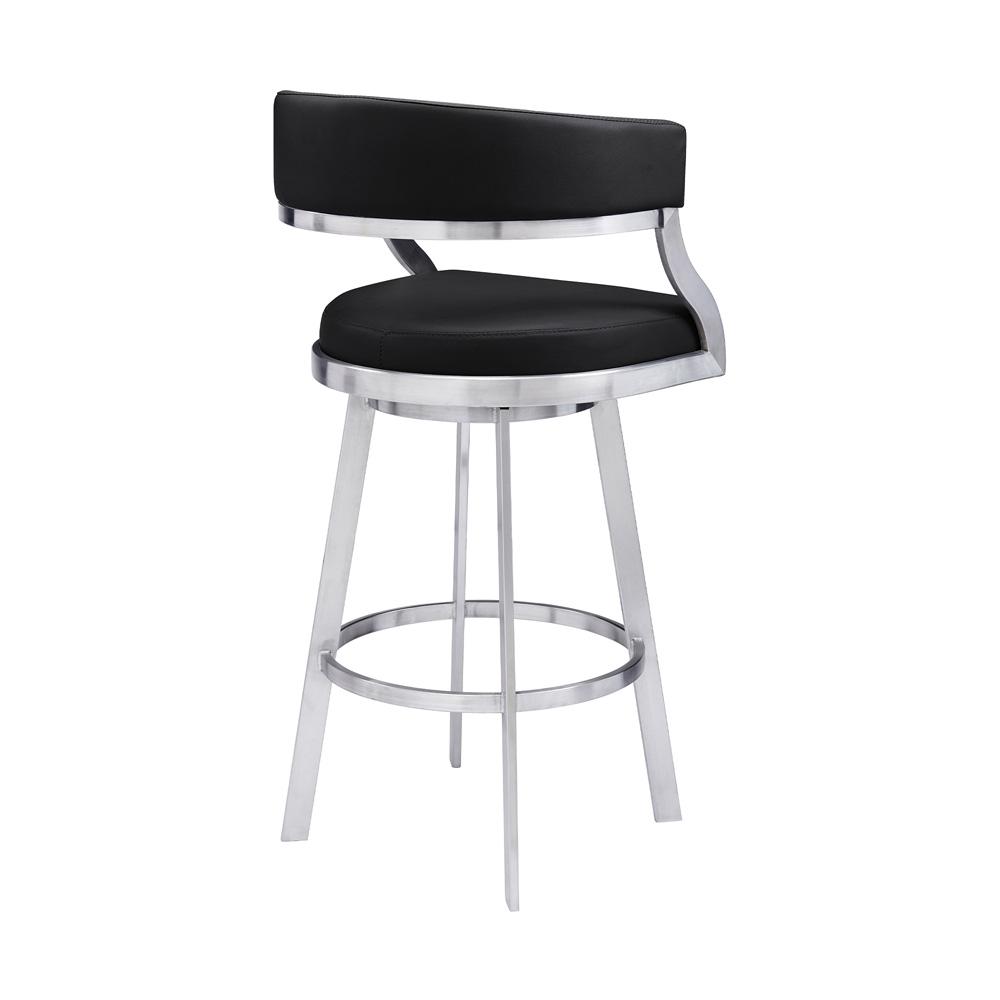 Armen Living - Saturn 26in Counter Height Swivel Black Faux Leather and Brushed Stainless Steel Bar Stool - LCSNBABSBL26 veiw 3