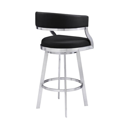 Armen Living - Saturn 26in Counter Height Swivel Black Faux Leather and Brushed Stainless Steel Bar Stool - LCSNBABSBL26 veiw 3