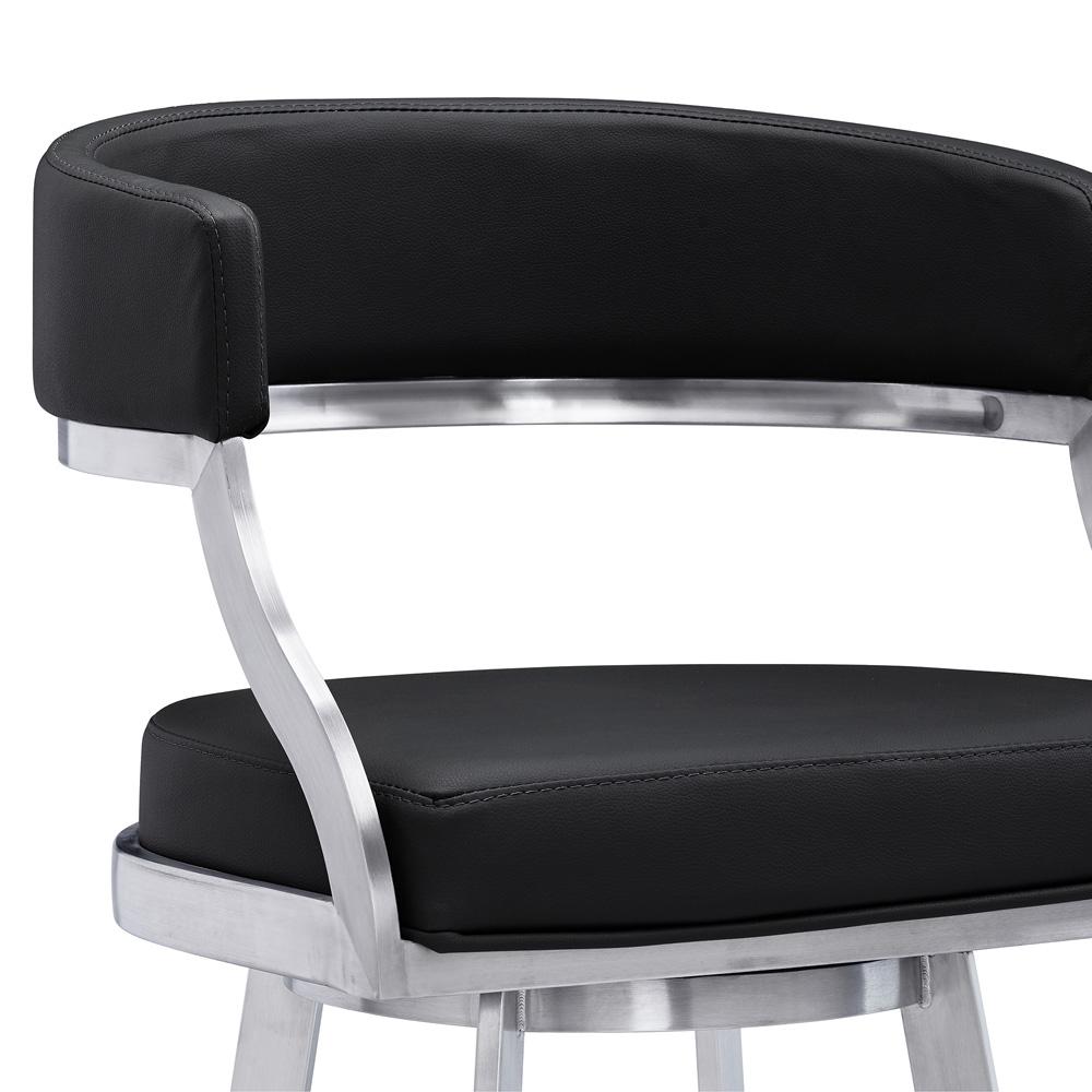 Armen Living - Saturn 26in Counter Height Swivel Black Faux Leather and Brushed Stainless Steel Bar Stool - LCSNBABSBL26 veiw 4