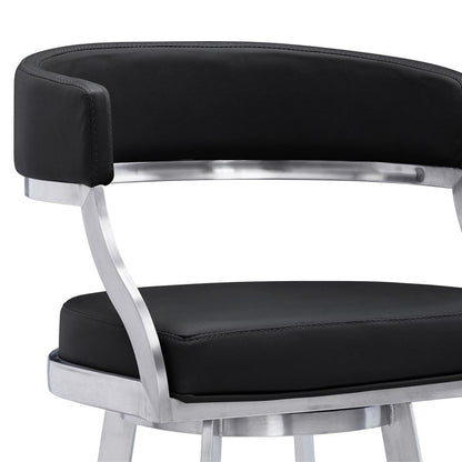 Armen Living - Saturn 26in Counter Height Swivel Black Faux Leather and Brushed Stainless Steel Bar Stool - LCSNBABSBL26 veiw 4