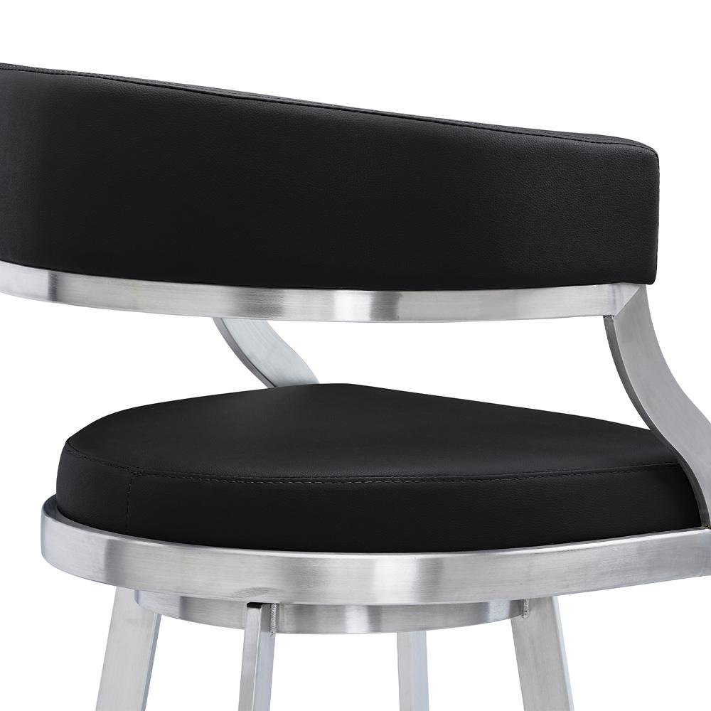 Armen Living - Saturn 26in Counter Height Swivel Black Faux Leather and Brushed Stainless Steel Bar Stool - LCSNBABSBL26 veiw 5