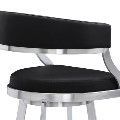 Armen Living - Saturn 26in Counter Height Swivel Black Faux Leather and Brushed Stainless Steel Bar Stool - LCSNBABSBL26 veiw 5