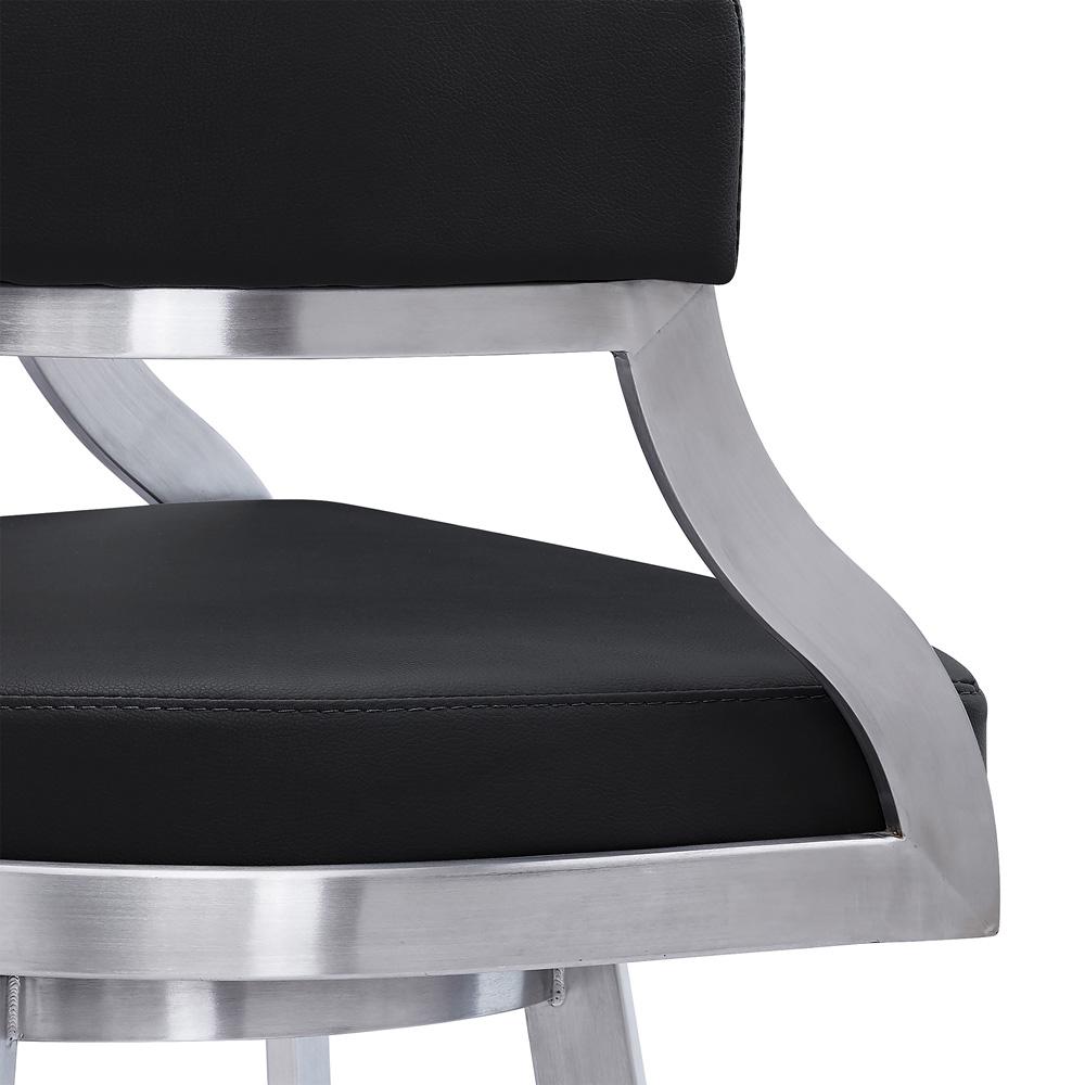 Armen Living - Saturn 26in Counter Height Swivel Black Faux Leather and Brushed Stainless Steel Bar Stool - LCSNBABSBL26 veiw 6