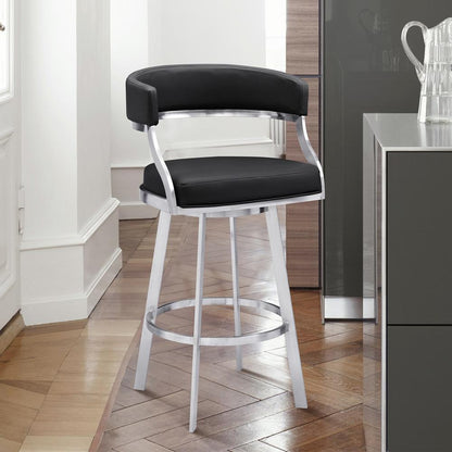 Armen Living - Saturn 26in Counter Height Swivel Black Faux Leather and Brushed Stainless Steel Bar Stool - LCSNBABSBL26 veiw 9