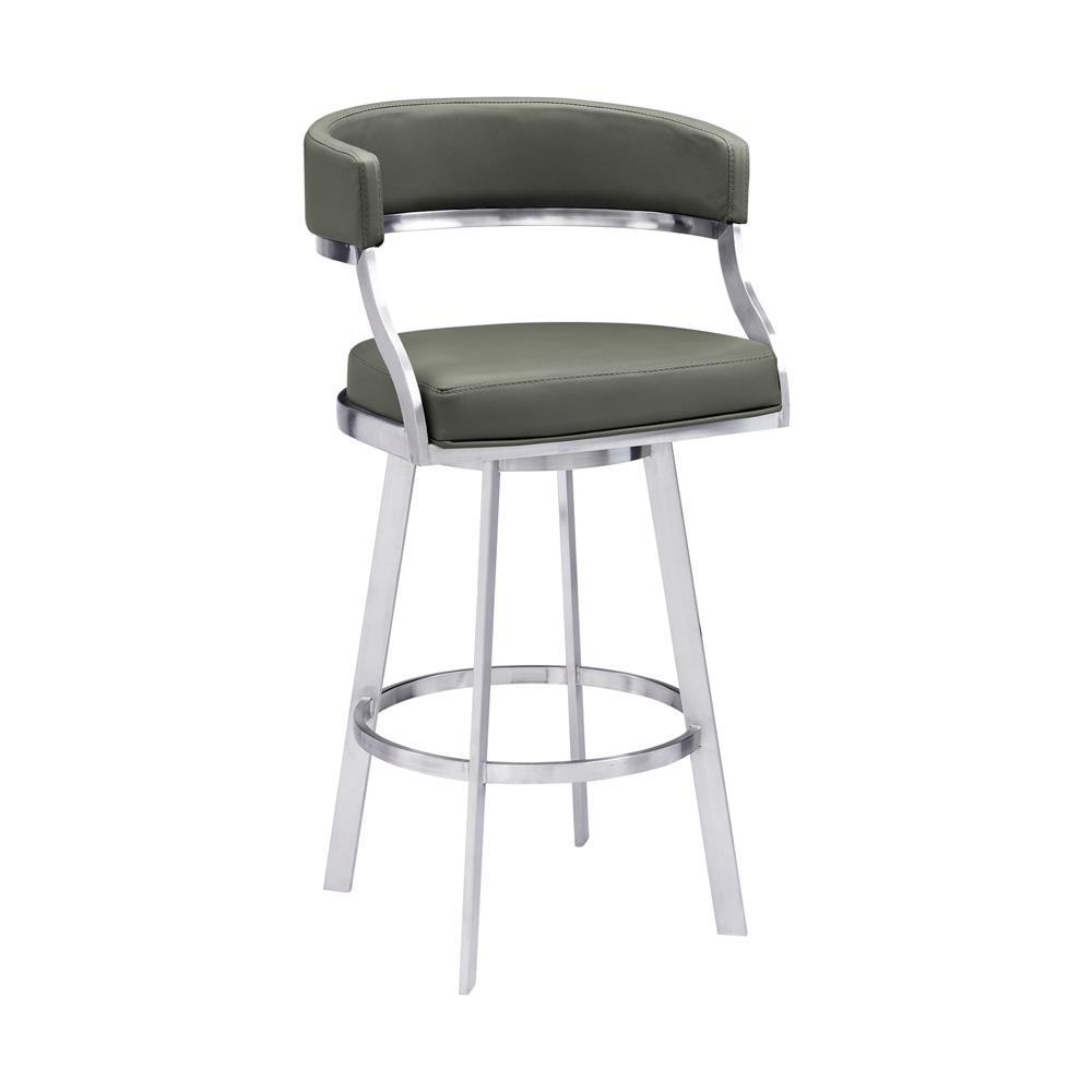 Armen Living - Saturn 26in Counter Height Swivel Grey Faux Leather and Brushed Stainless Steel Bar Stool - LCSNBABSGR26 veiw 1