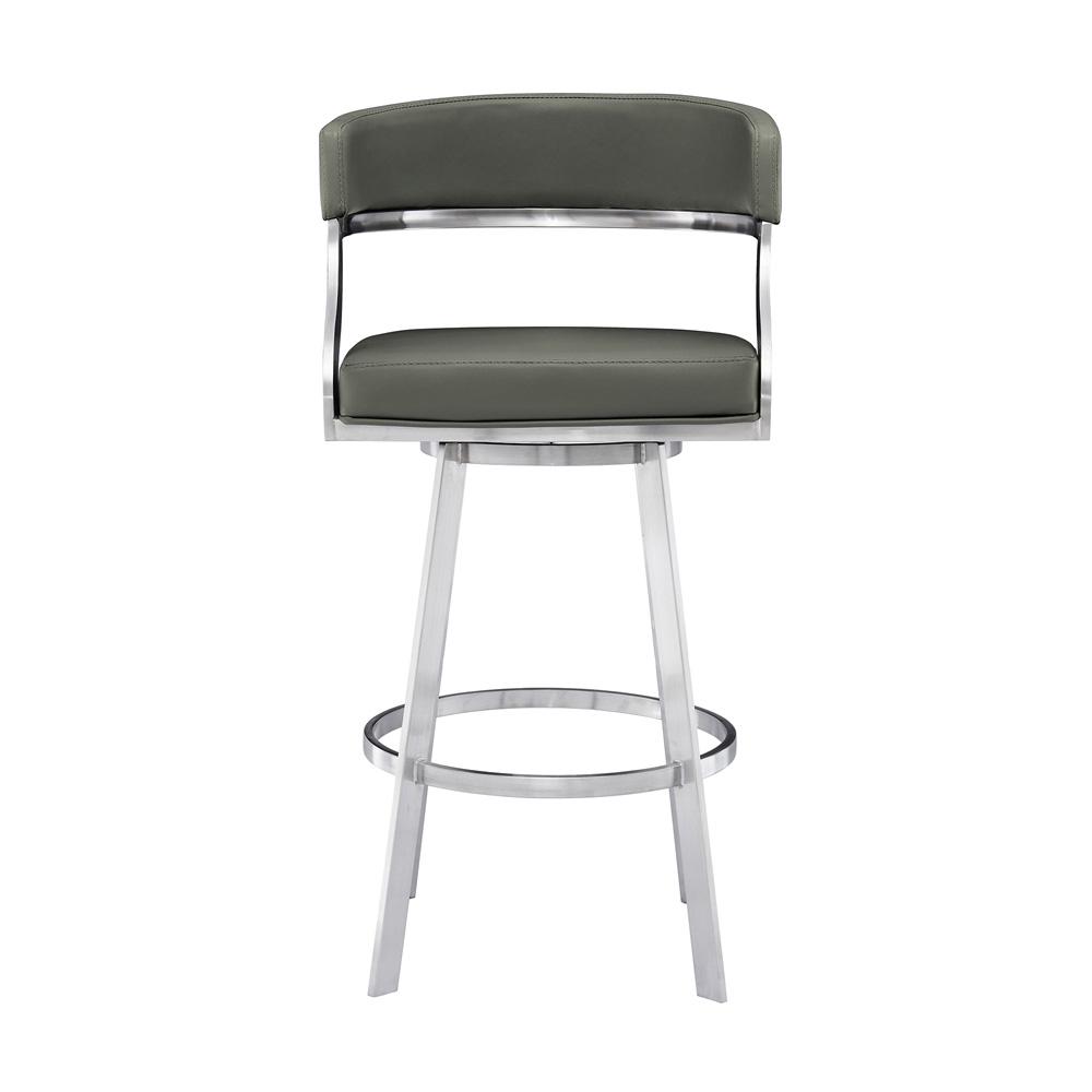 Armen Living - Saturn 26in Counter Height Swivel Grey Faux Leather and Brushed Stainless Steel Bar Stool - LCSNBABSGR26 veiw 2