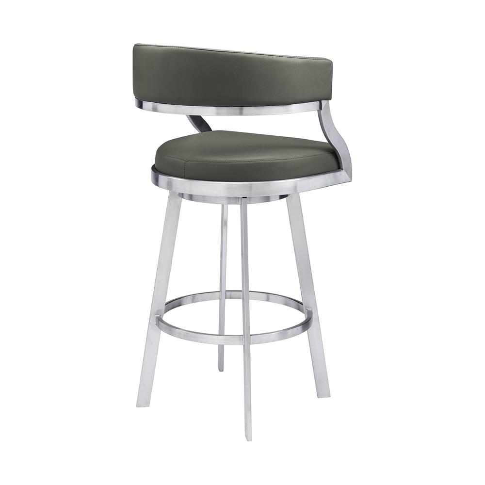 Armen Living - Saturn 26in Counter Height Swivel Grey Faux Leather and Brushed Stainless Steel Bar Stool - LCSNBABSGR26 veiw 3