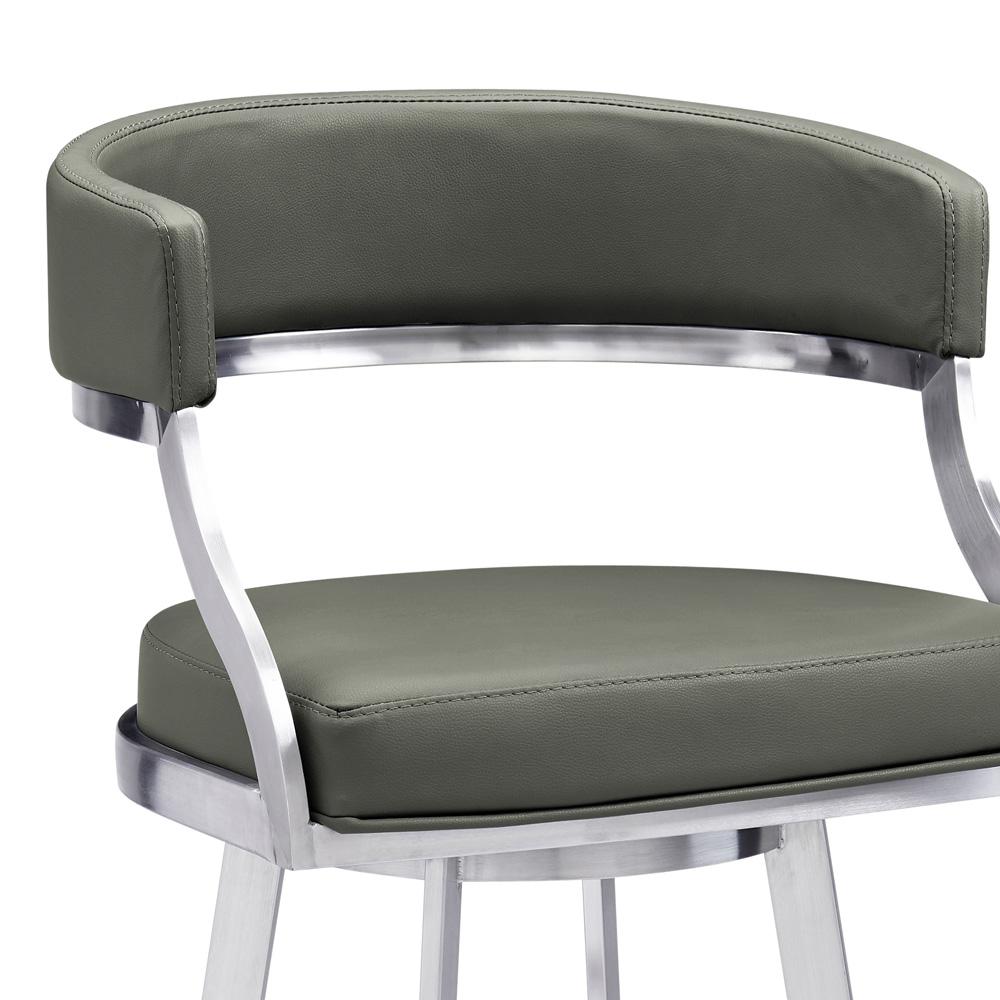 Armen Living - Saturn 26in Counter Height Swivel Grey Faux Leather and Brushed Stainless Steel Bar Stool - LCSNBABSGR26 veiw 4