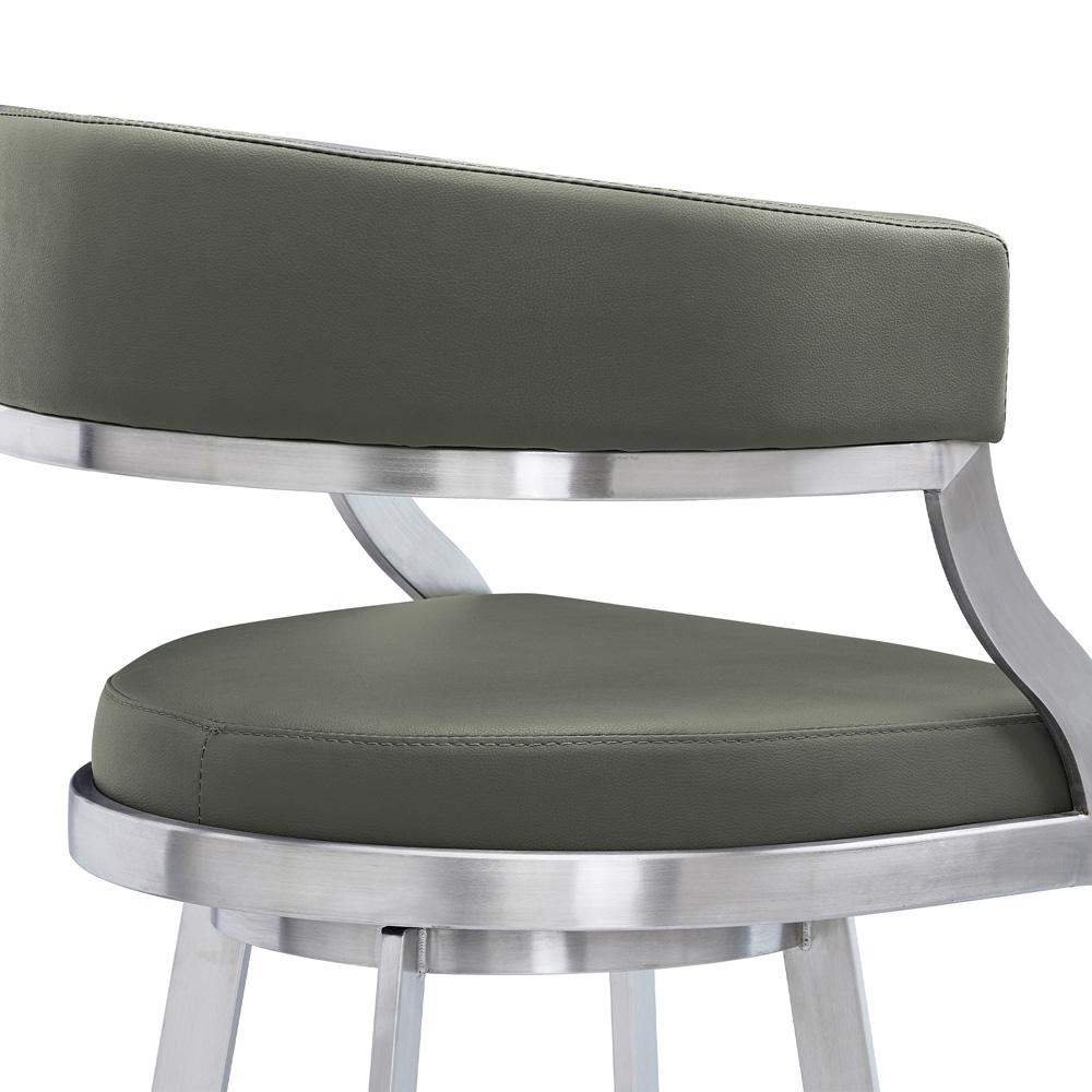 Armen Living - Saturn 26in Counter Height Swivel Grey Faux Leather and Brushed Stainless Steel Bar Stool - LCSNBABSGR26 veiw 5