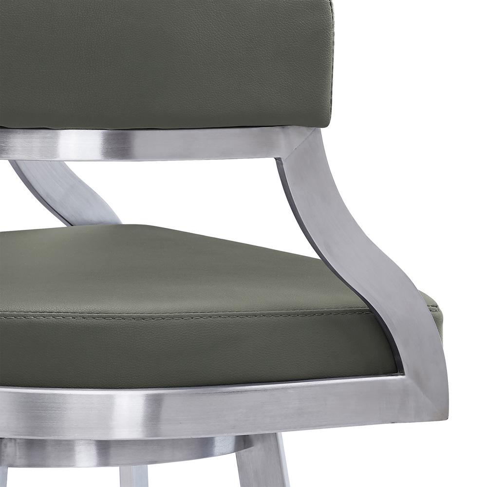 Armen Living - Saturn 26in Counter Height Swivel Grey Faux Leather and Brushed Stainless Steel Bar Stool - LCSNBABSGR26 veiw 6