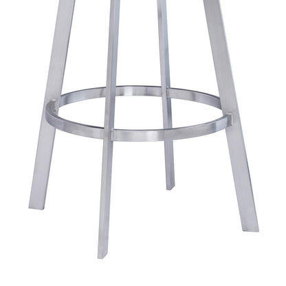 Armen Living - Saturn 26in Counter Height Swivel Grey Faux Leather and Brushed Stainless Steel Bar Stool - LCSNBABSGR26 veiw 7