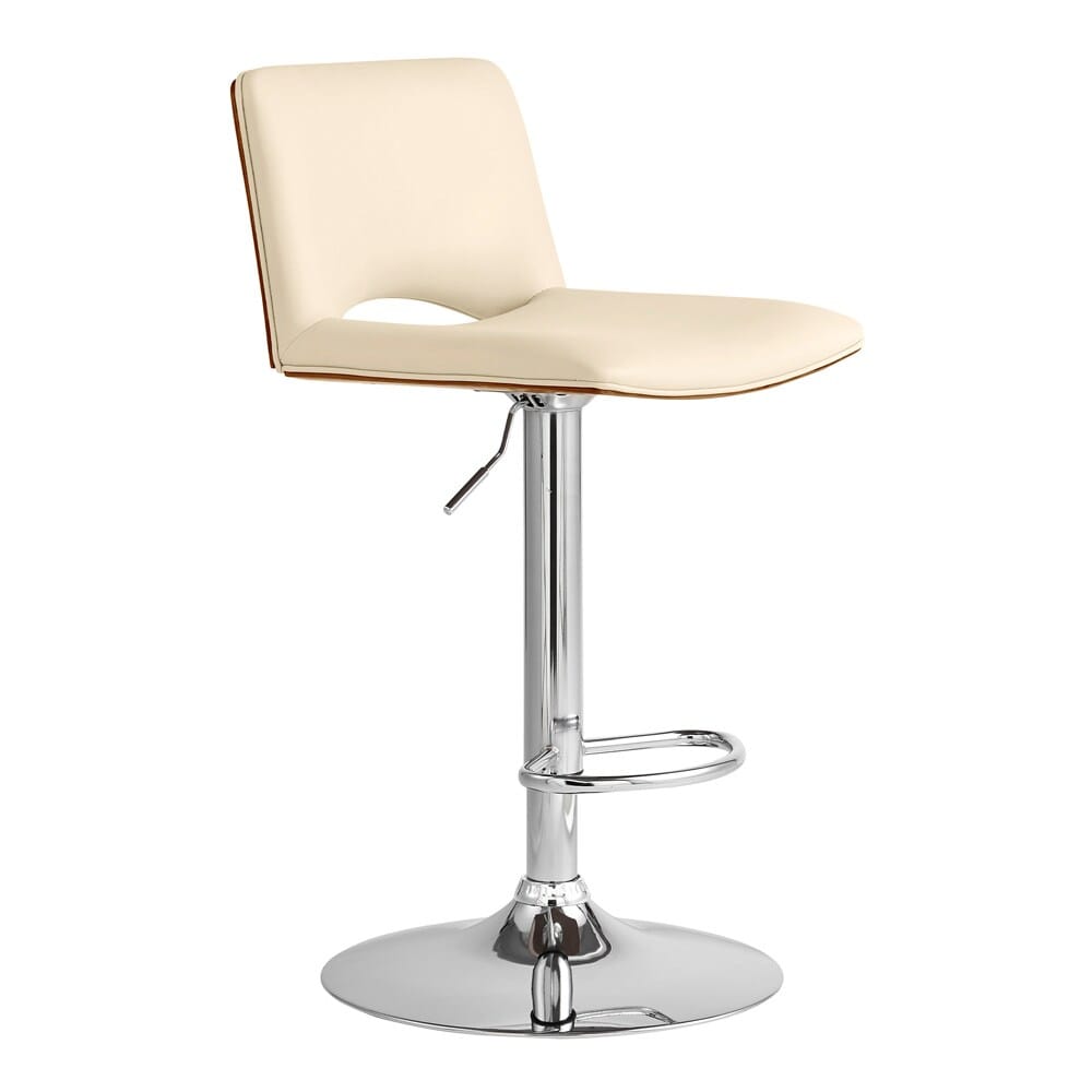 Armen Living - Thierry Adjustable Swivel Cream Faux Leather with Walnut Back and Chrome Bar Stool - LCTHBAWACR veiw 1