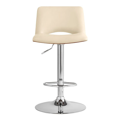 Armen Living - Thierry Adjustable Swivel Cream Faux Leather with Walnut Back and Chrome Bar Stool - LCTHBAWACR veiw 2