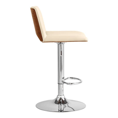Armen Living - Thierry Adjustable Swivel Cream Faux Leather with Walnut Back and Chrome Bar Stool - LCTHBAWACR veiw 3
