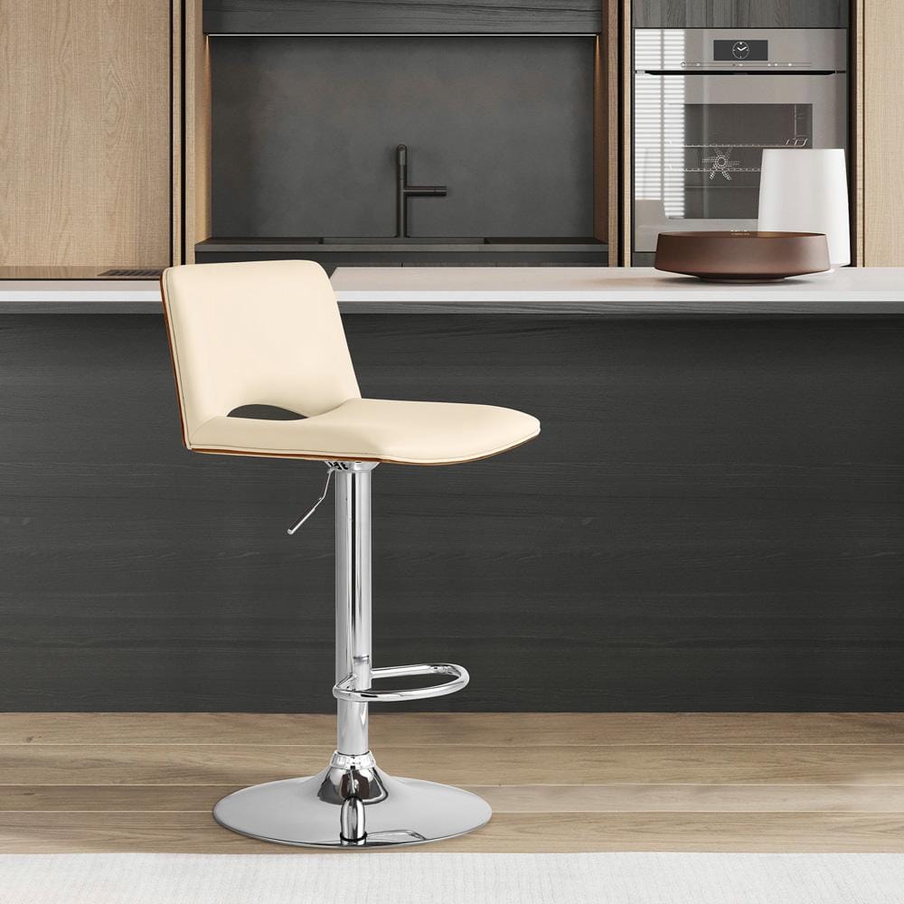 Armen Living - Thierry Adjustable Swivel Cream Faux Leather with Walnut Back and Chrome Bar Stool - LCTHBAWACR veiw 8