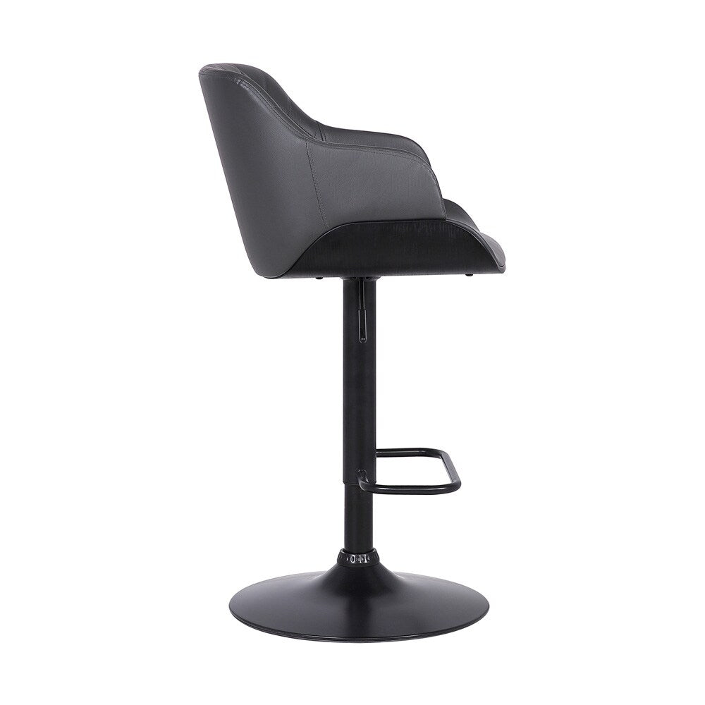 Armen Living - Toby Grey Faux Leather Adjustable Height Swivel Black Wood and Metal Bar Stool - LCTOSWBABLGR veiw 3