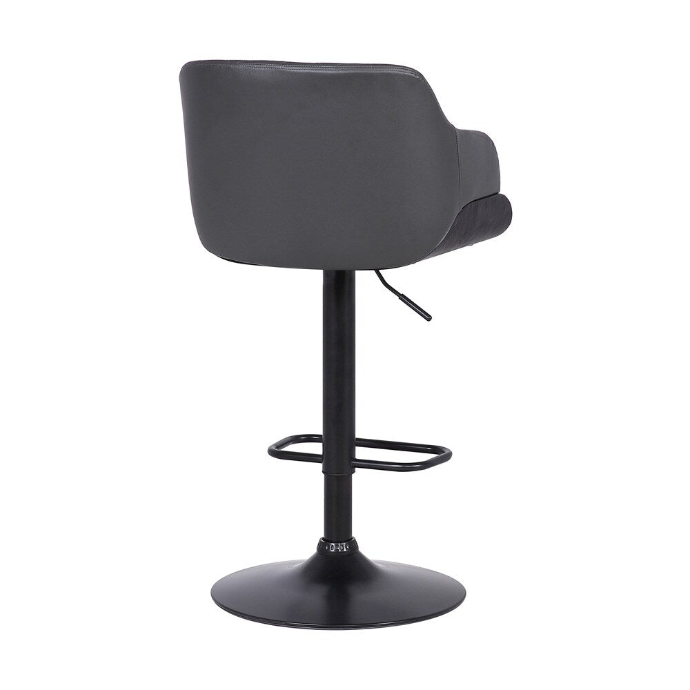Armen Living - Toby Grey Faux Leather Adjustable Height Swivel Black Wood and Metal Bar Stool - LCTOSWBABLGR veiw 4