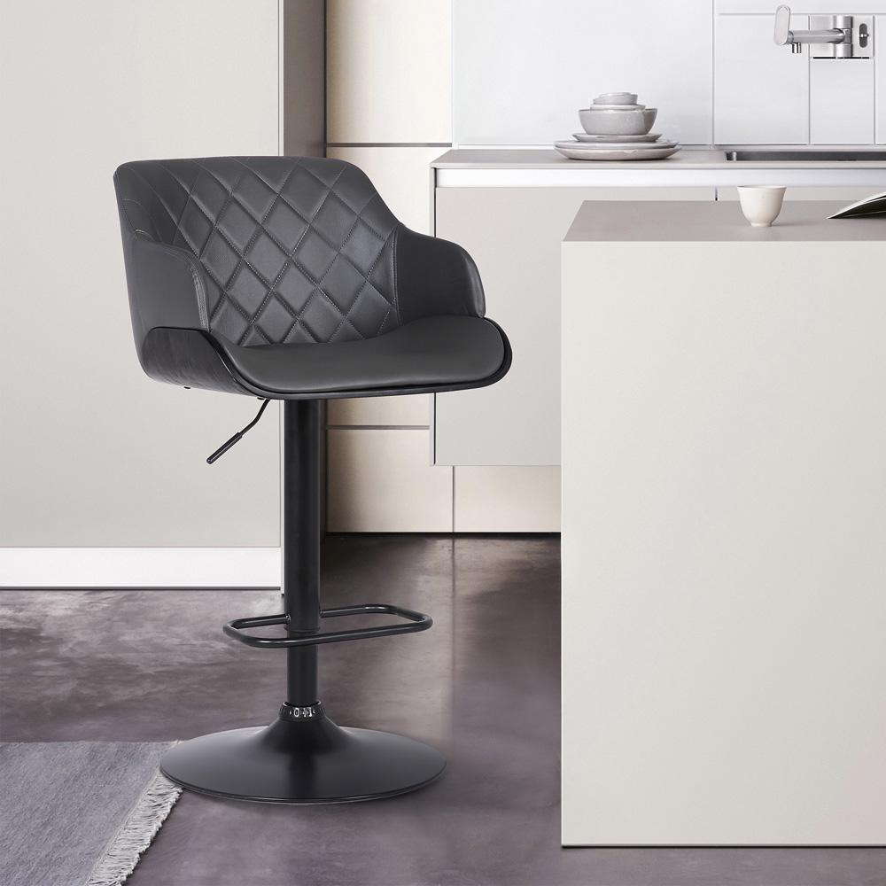 Armen Living - Toby Grey Faux Leather Adjustable Height Swivel Black Wood and Metal Bar Stool - LCTOSWBABLGR veiw 6