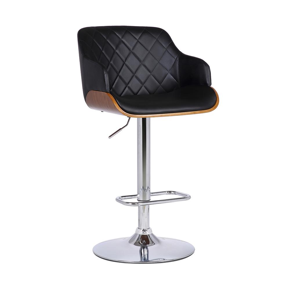 Armen Living - Toby Black Faux Leather Adjustable Height Swivel Walnut Wood and Chrome Bar Stool - LCTOSWBAWABL veiw 1