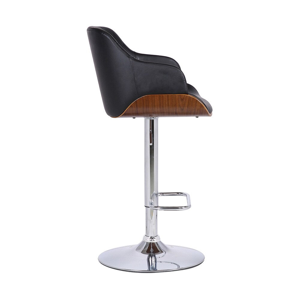Armen Living - Toby Black Faux Leather Adjustable Height Swivel Walnut Wood and Chrome Bar Stool - LCTOSWBAWABL veiw 3