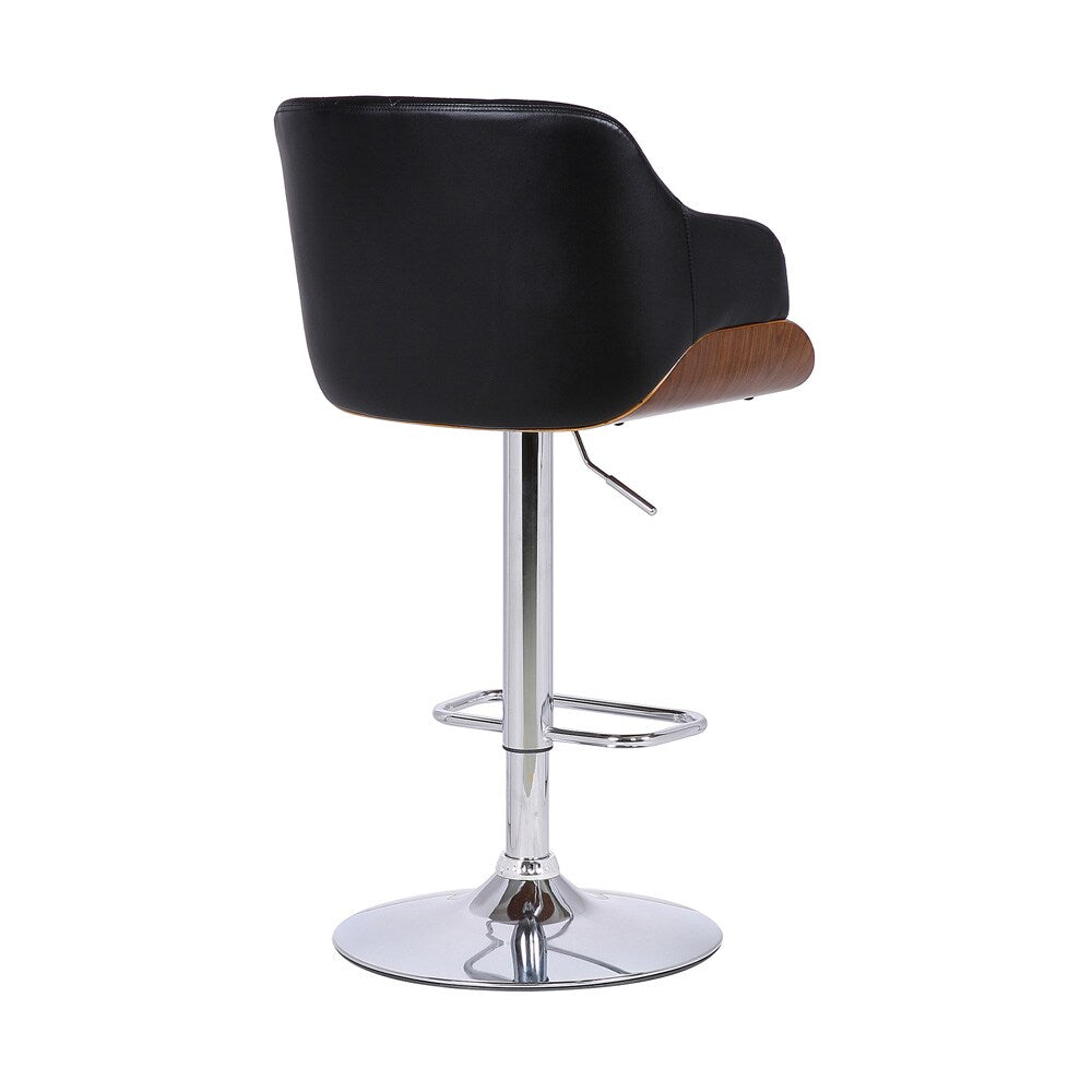 Armen Living - Toby Black Faux Leather Adjustable Height Swivel Walnut Wood and Chrome Bar Stool - LCTOSWBAWABL veiw 4