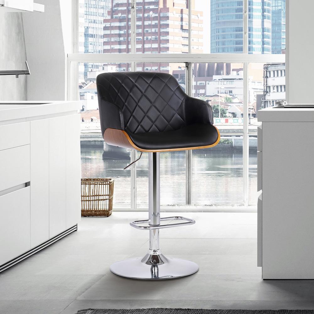 Armen Living - Toby Black Faux Leather Adjustable Height Swivel Walnut Wood and Chrome Bar Stool - LCTOSWBAWABL veiw 6