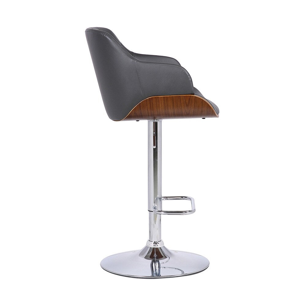 Armen Living - Toby Grey Faux Leather Adjustable Height Swivel Walnut Wood and Chrome Bar Stool - LCTOSWBAWAGR veiw 3