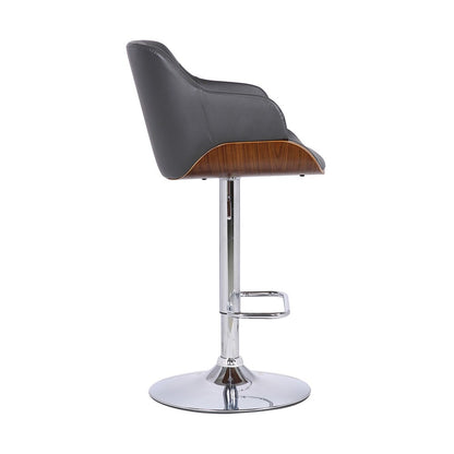 Armen Living - Toby Grey Faux Leather Adjustable Height Swivel Walnut Wood and Chrome Bar Stool - LCTOSWBAWAGR veiw 3