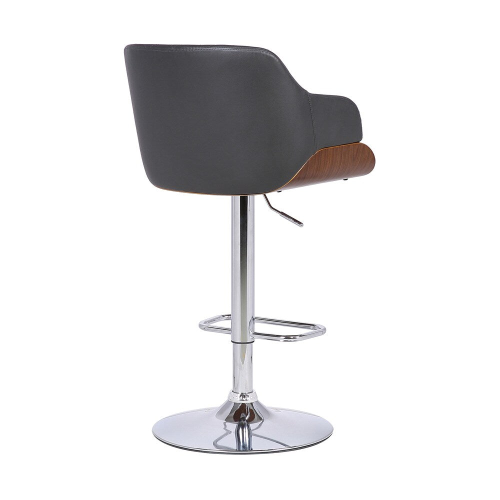 Armen Living - Toby Grey Faux Leather Adjustable Height Swivel Walnut Wood and Chrome Bar Stool - LCTOSWBAWAGR veiw 4