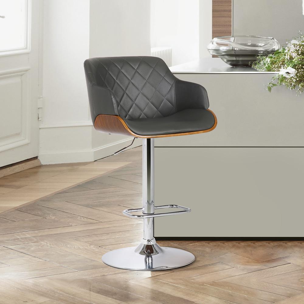 Armen Living - Toby Grey Faux Leather Adjustable Height Swivel Walnut Wood and Chrome Bar Stool - LCTOSWBAWAGR veiw 6