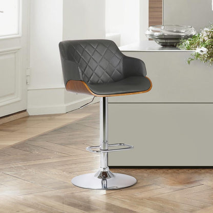 Armen Living - Toby Grey Faux Leather Adjustable Height Swivel Walnut Wood and Chrome Bar Stool - LCTOSWBAWAGR veiw 6