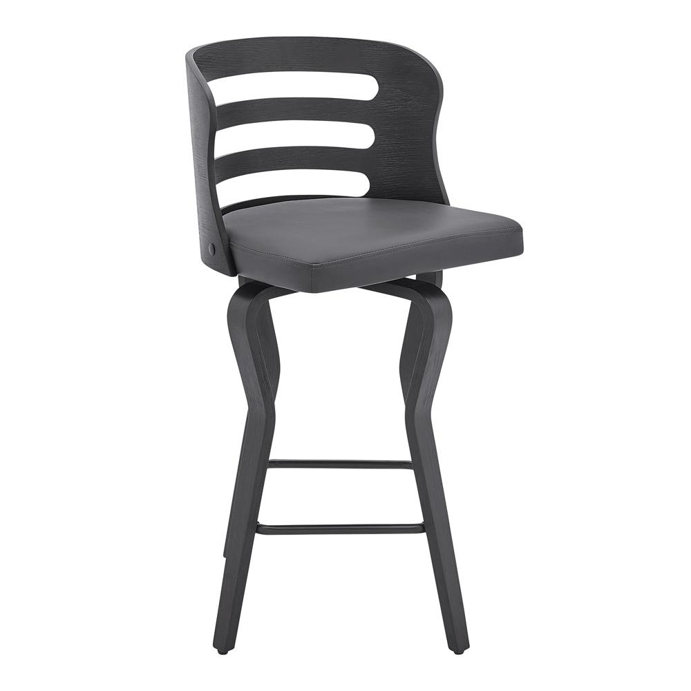 Armen Living - Verne 26in Swivel Gray Faux Leather and Black Wood Bar Stool - LCVRBABLGR26 veiw 1