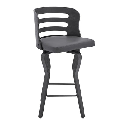 Armen Living - Verne 26in Swivel Gray Faux Leather and Black Wood Bar Stool - LCVRBABLGR26 veiw 1