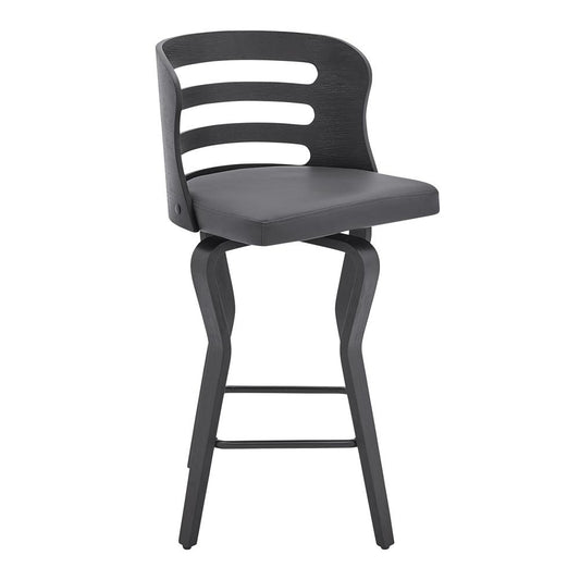 Armen Living - Verne 26in Swivel Gray Faux Leather and Black Wood Bar Stool - LCVRBABLGR26 veiw 1