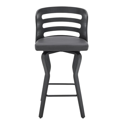 Armen Living - Verne 26in Swivel Gray Faux Leather and Black Wood Bar Stool - LCVRBABLGR26 veiw 2