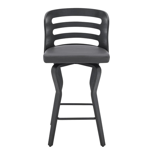 Armen Living - Verne 26in Swivel Gray Faux Leather and Black Wood Bar Stool - LCVRBABLGR26 veiw 2