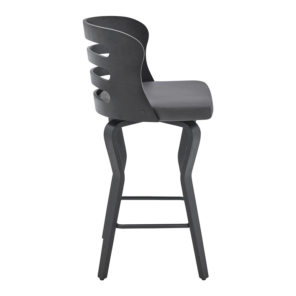 Armen Living - Verne 26in Swivel Gray Faux Leather and Black Wood Bar Stool - LCVRBABLGR26 veiw 3