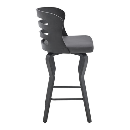 Armen Living - Verne 26in Swivel Gray Faux Leather and Black Wood Bar Stool - LCVRBABLGR26 veiw 3