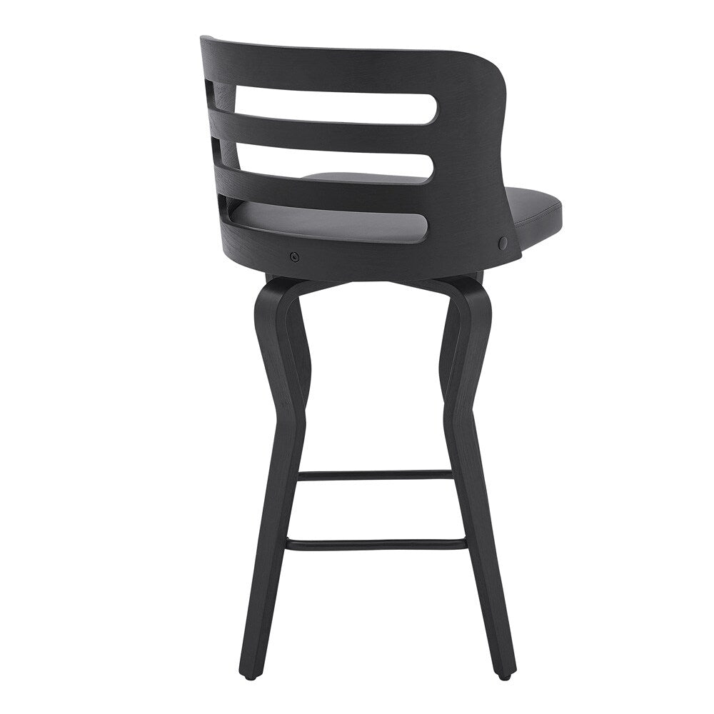 Armen Living - Verne 26in Swivel Gray Faux Leather and Black Wood Bar Stool - LCVRBABLGR26 veiw 4