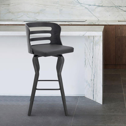 Armen Living - Verne 26in Swivel Gray Faux Leather and Black Wood Bar Stool - LCVRBABLGR26 veiw 8