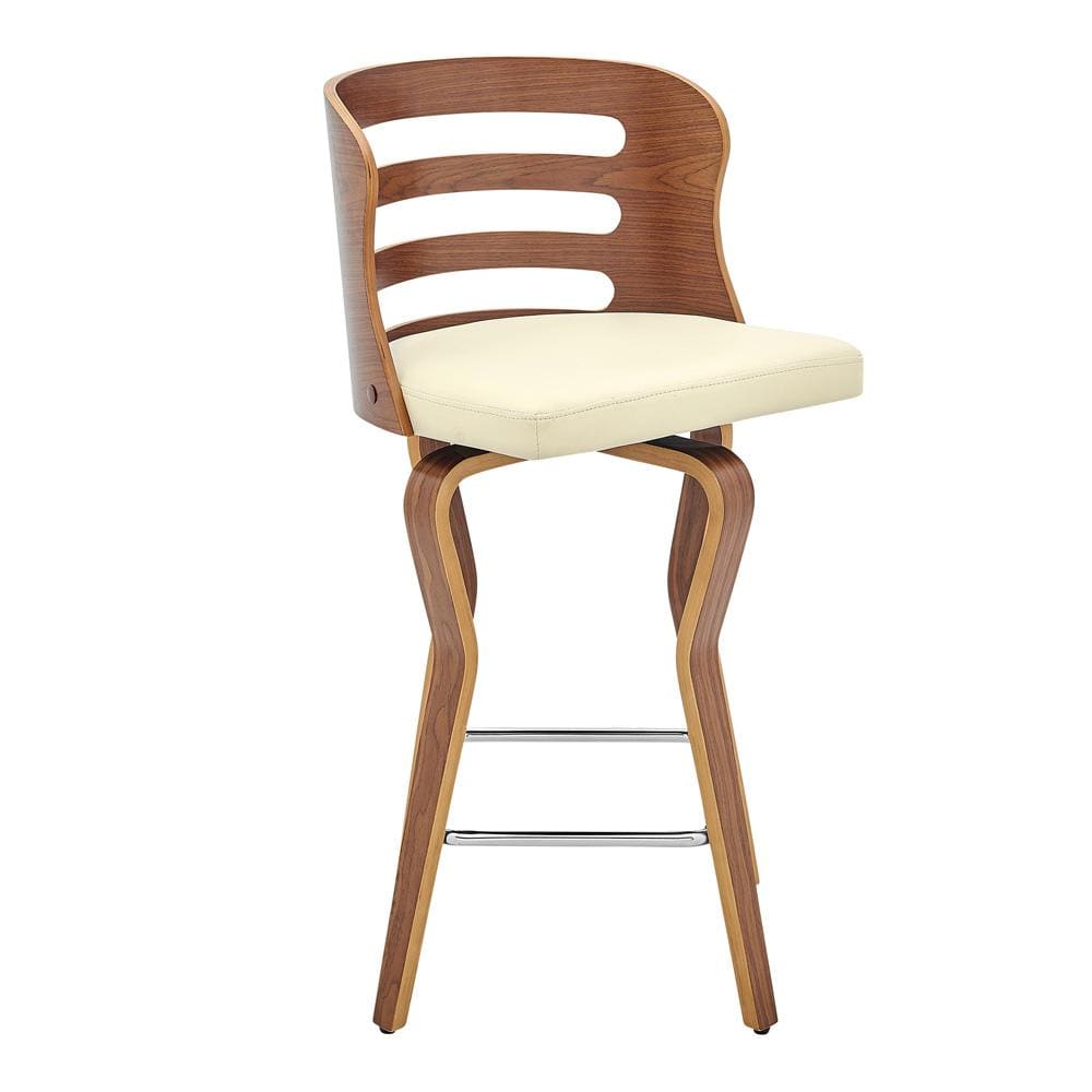 Armen Living - Verne 26in Swivel Cream Faux Leather and Walnut Wood Bar Stool - LCVRBAWACR26 veiw 1