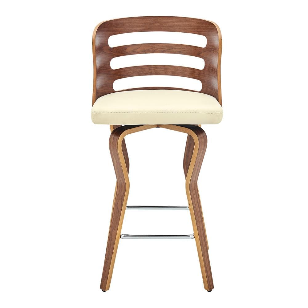 Armen Living - Verne 26in Swivel Cream Faux Leather and Walnut Wood Bar Stool - LCVRBAWACR26 veiw 2