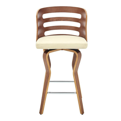 Armen Living - Verne 26in Swivel Cream Faux Leather and Walnut Wood Bar Stool - LCVRBAWACR26 veiw 2