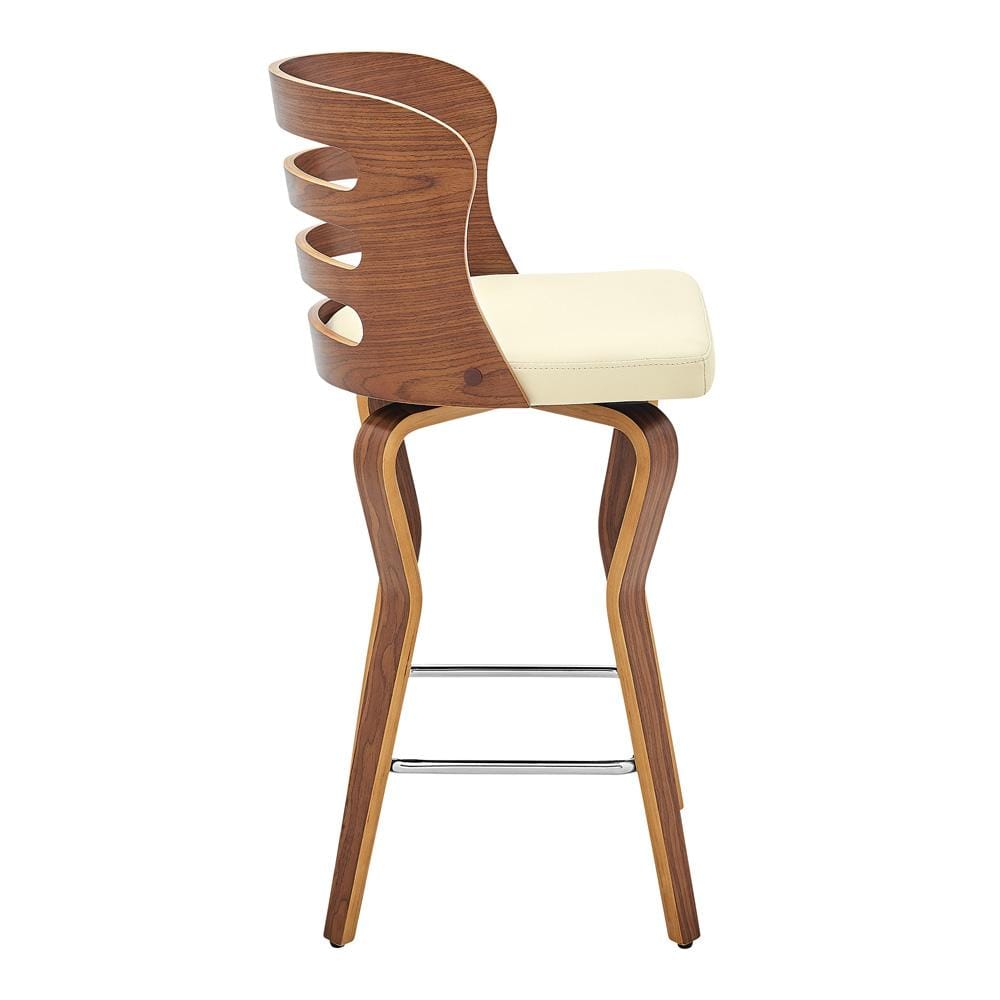Armen Living - Verne 26in Swivel Cream Faux Leather and Walnut Wood Bar Stool - LCVRBAWACR26 veiw 3