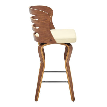Armen Living - Verne 26in Swivel Cream Faux Leather and Walnut Wood Bar Stool - LCVRBAWACR26 veiw 3