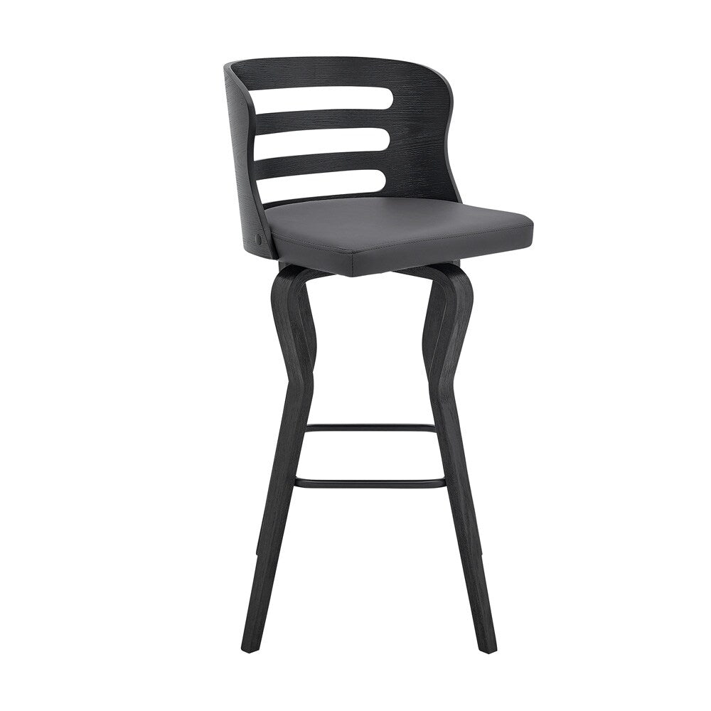 Armen Living - Verne 30in Swivel Gray Faux Leather and Black Wood Bar Stool - LCVRBABLGR30 veiw 1