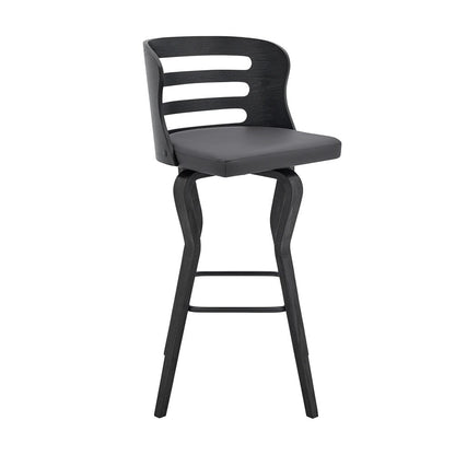 Armen Living - Verne 30in Swivel Gray Faux Leather and Black Wood Bar Stool - LCVRBABLGR30 veiw 1